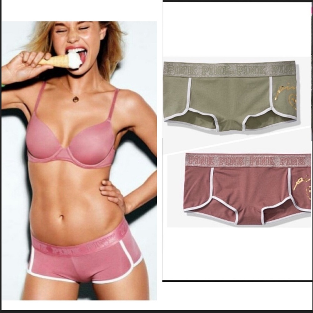 2 Victoria ’s Secret PINK cotton boyshort panties bundle pink Panties sparkle